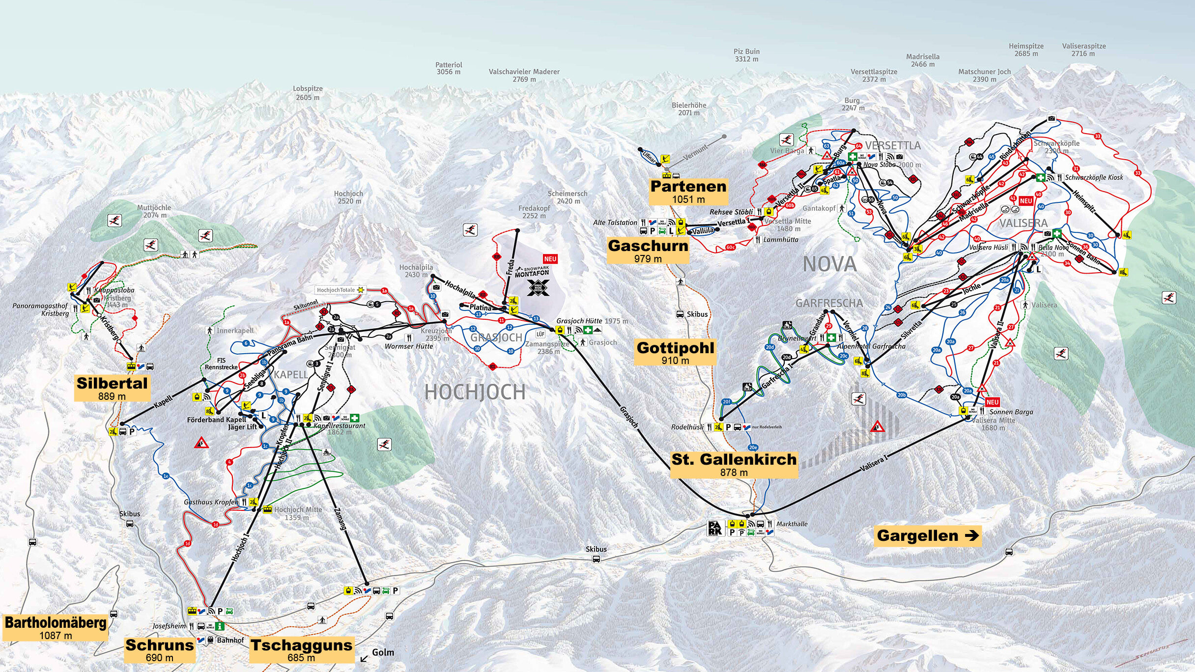 Pisten, Lifte und Routen im Montafon