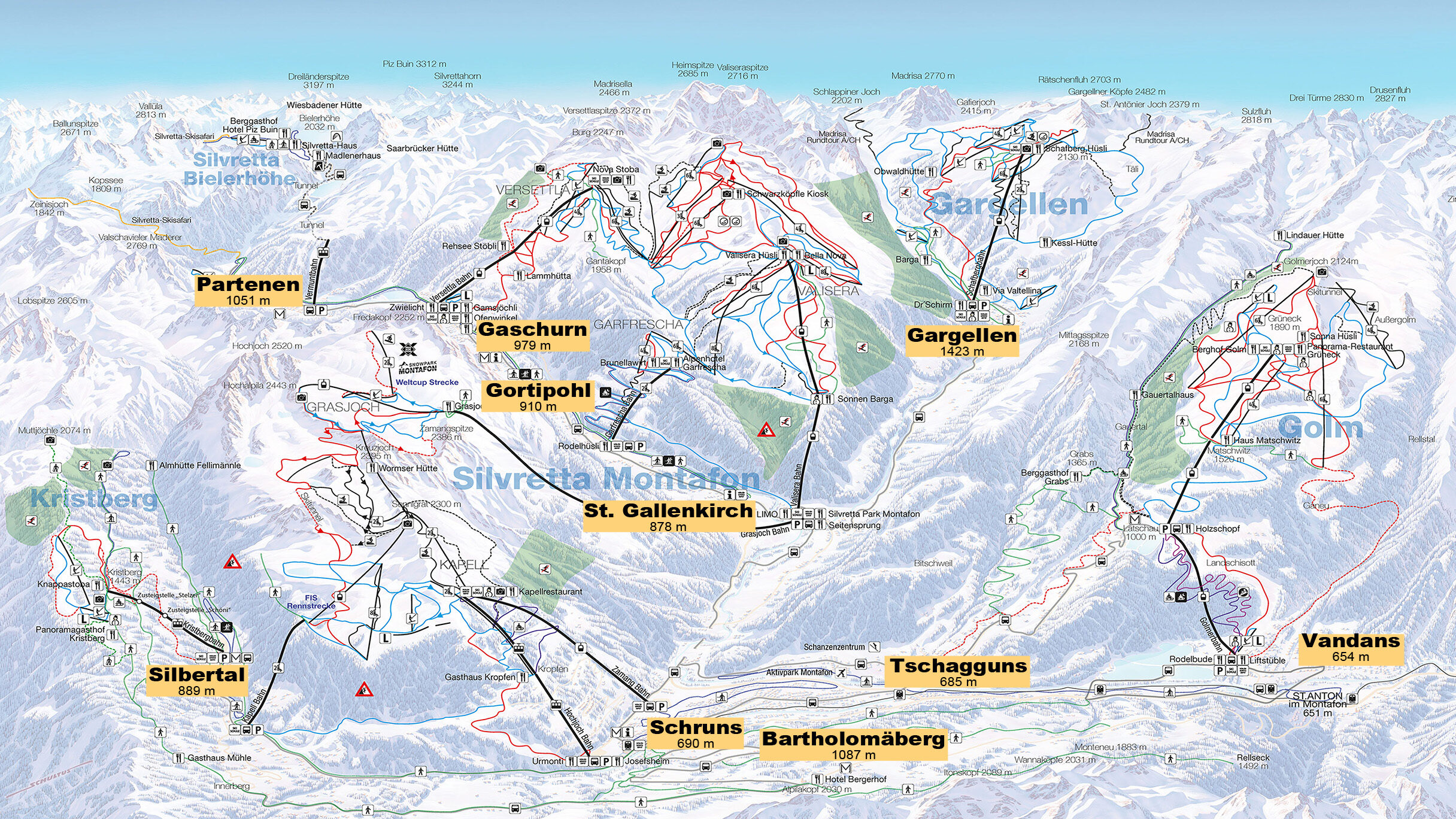 Lifte, Pisten und Routen im Montafon