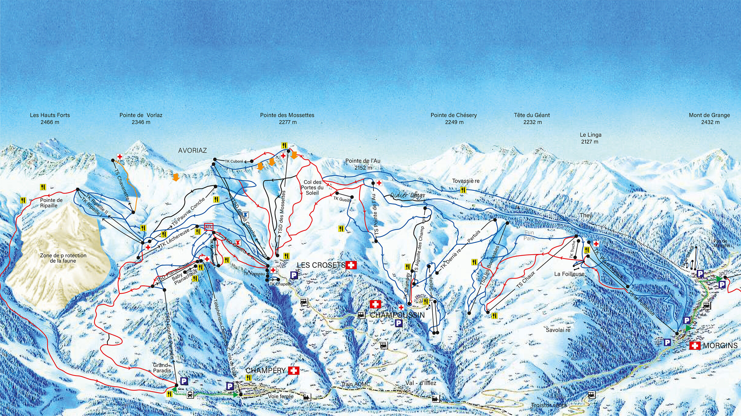 Pisten, Lifte und Routen in Portes du Soleil - Schweiz und Frnakreich