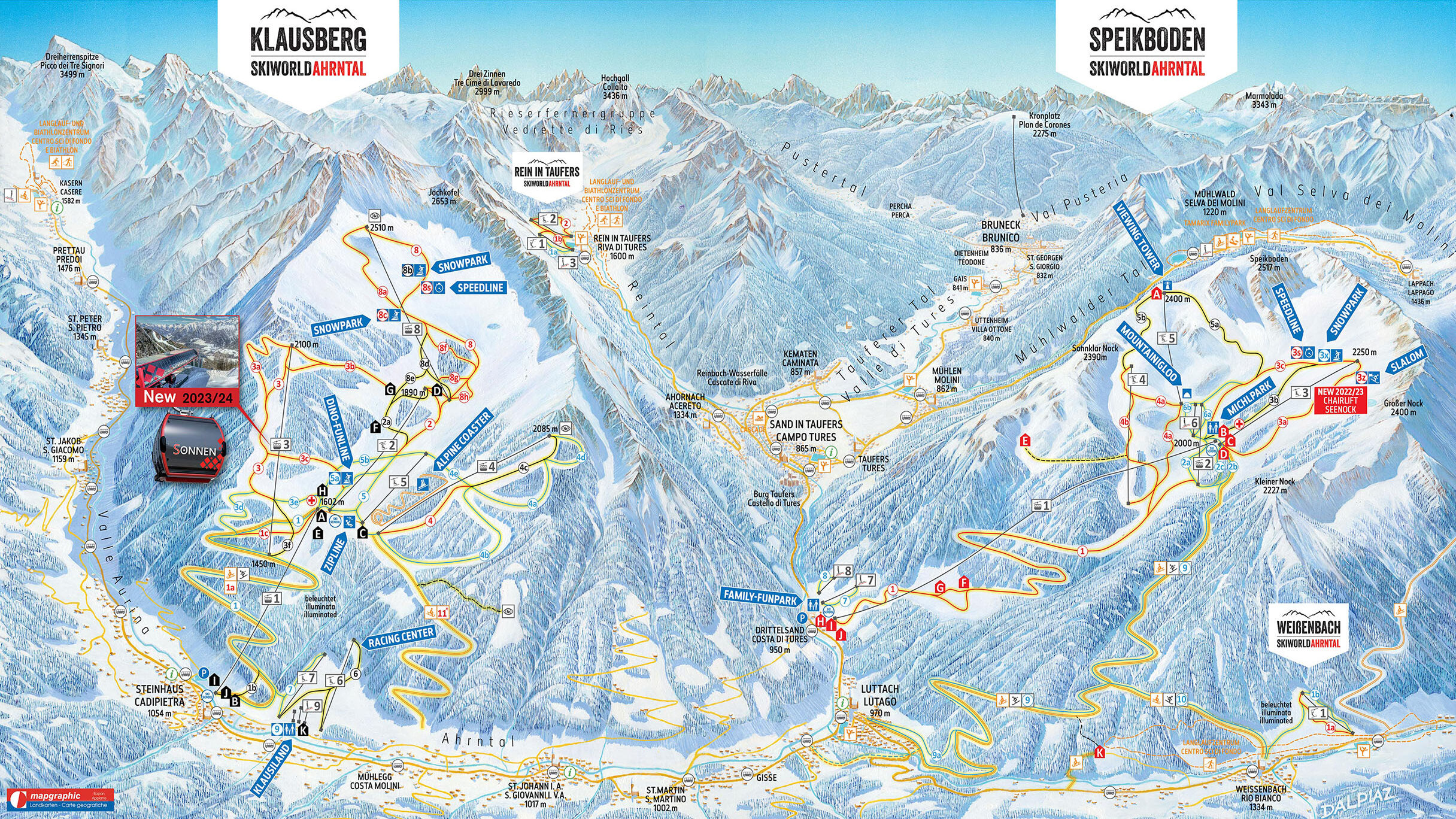 Pisten, Lifte und Routen im Skigebiet Ahrntal
